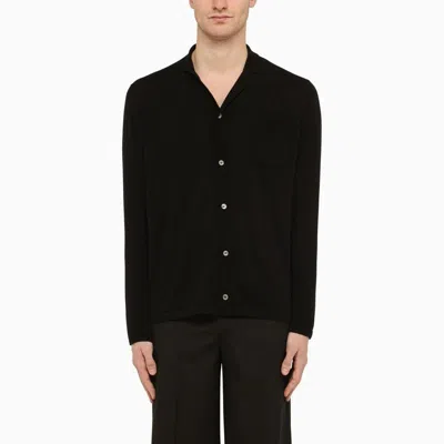 Shop Drumohr Black Cotton Cardigan Shirt For Men