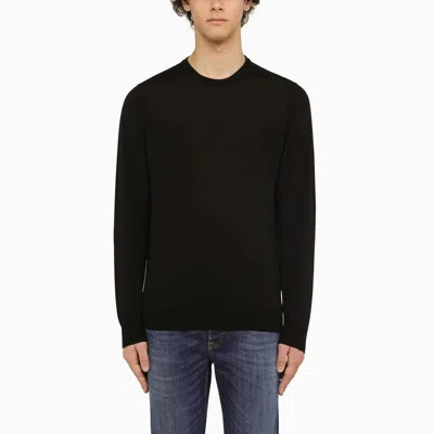 Shop Drumohr Black Merino Wool Lightweight Crewneck Sweater For Men