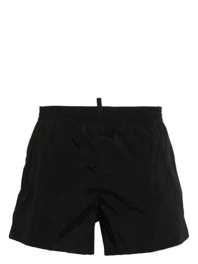 Shop Dsquared2 Black Leaf-print Swim Shorts For Men