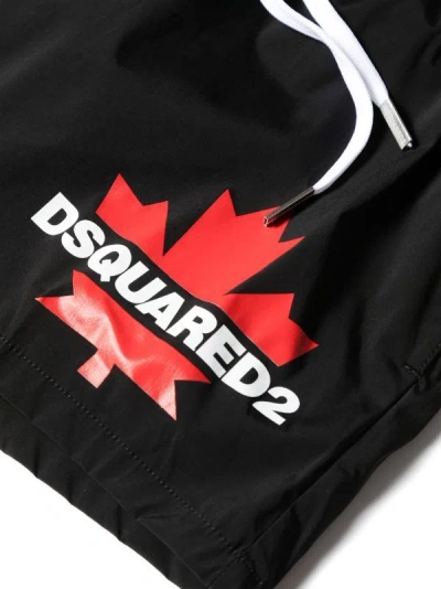 Shop Dsquared2 Black Leaf-print Swim Shorts For Men