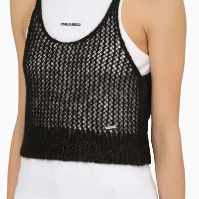 Shop Dsquared2 Black Perforated Mohair Blend Crew Neck Top