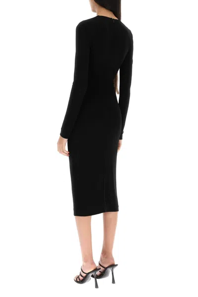 Shop Dsquared2 Fitted Black Midi Dress With Front Cut-out And Gathered Detail