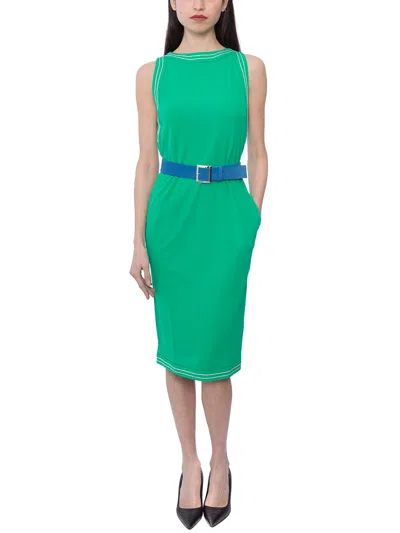 DSQUARED2 ELEGANT MINI CREPE DRESS WITH CONTRAST PROFILE AND LEATHER BELT 