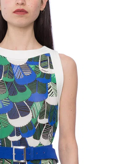 Shop Dsquared2 Green Sleeveless T-shirt Dress With Zipper Closure And Belt