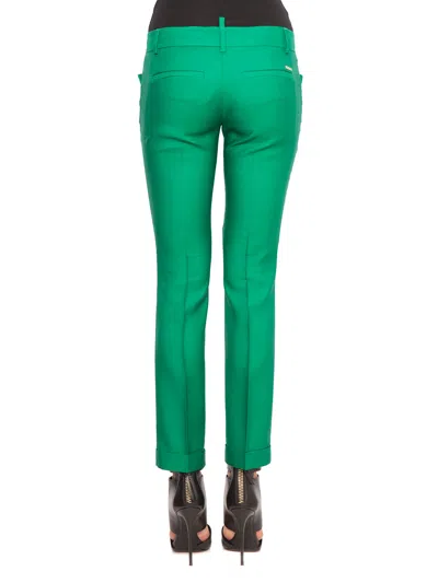 Shop Dsquared2 Green Silk And Wool Blend Stretch Trousers For Women