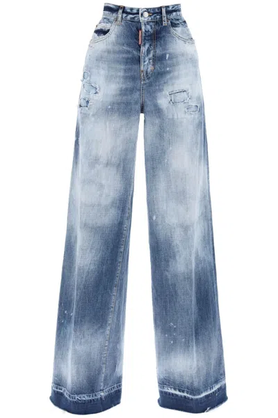 Shop Dsquared2 Light Blue Relaxed Fit Jeans With Distressed Detailing