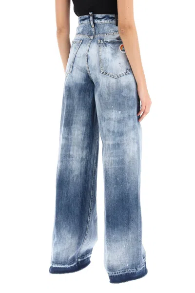 Shop Dsquared2 Light Blue Relaxed Fit Jeans With Distressed Detailing