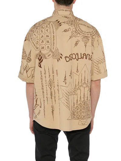 Dsquared2 Print Cotton Shirt In Beige