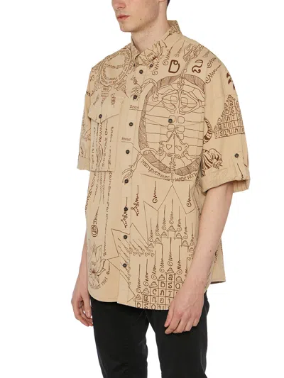 Dsquared2 Print Cotton Shirt In Beige