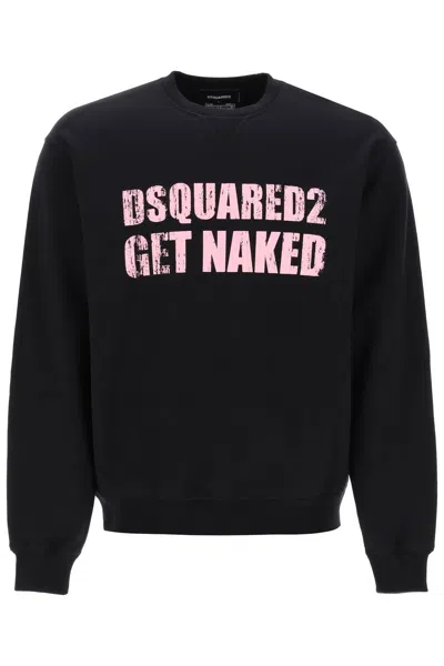 Shop Dsquared2 Men's Black Crew-neck Sweatshirt With Used-effect Print