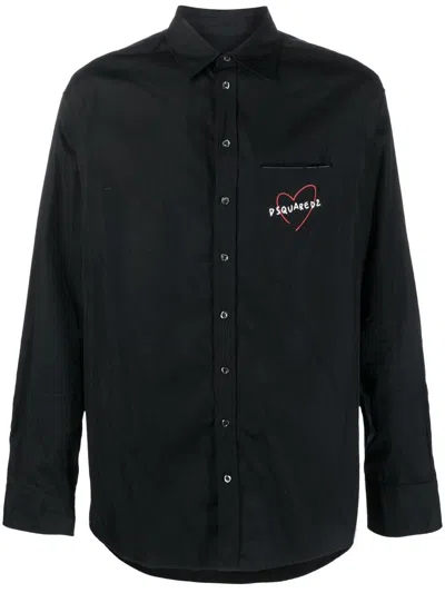 Shop Dsquared2 Men's Black Logo Print Button-up Shirt For Fw23