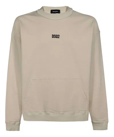 Shop Dsquared2 Men's Cotton Sweatshirt With Logo Detail And Ribbed Edges, Beige Ss23