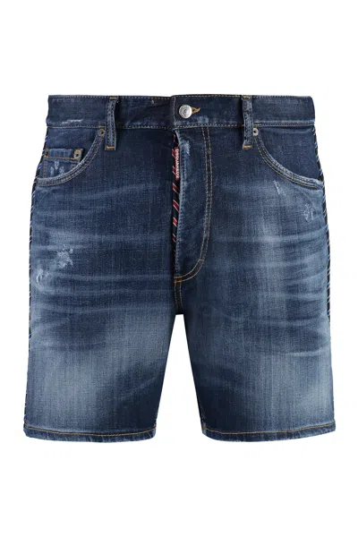Shop Dsquared2 Men's Destroyed Denim Bermuda Shorts For Ss24 In Blue