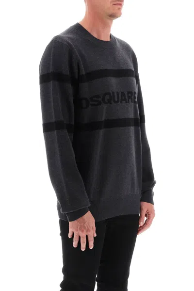 Shop Dsquared2 Men's Knit Sweater With Jacquard Logo Lettering In Multicolor
