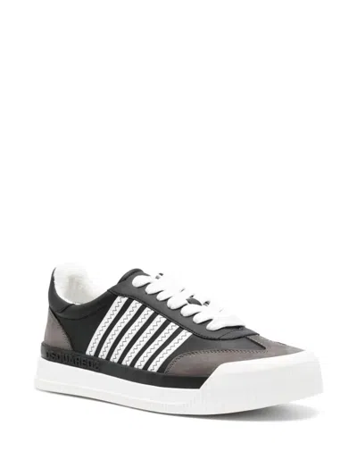 Shop Dsquared2 Men's Leather Sneakers With Logo Detailing And Side Stripes In Black
