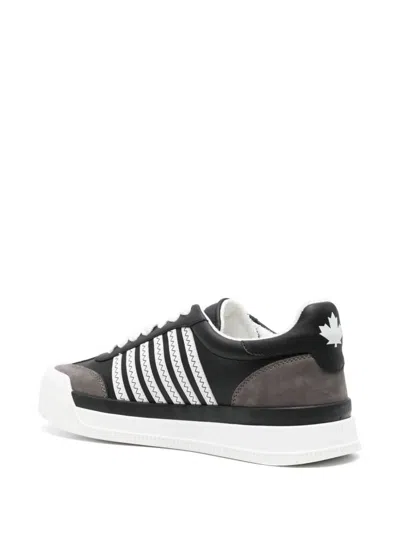 Shop Dsquared2 Men's Leather Sneakers With Logo Detailing And Side Stripes In Black