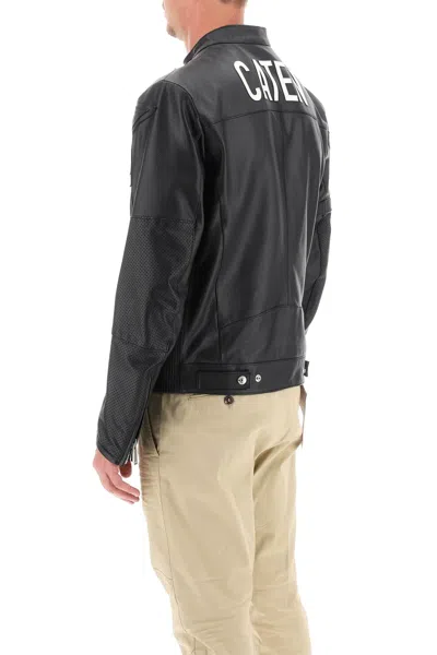 Shop Dsquared2 Men's Leather Biker Jacket With Contrasting Lettering In Black