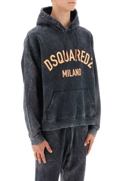 Shop Dsquared2 Men's Oversized Grey Sweatshirt With Neon Orange Logo Print