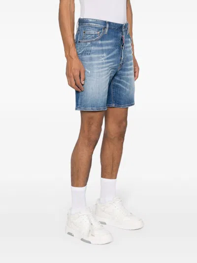 Shop Dsquared2 Navy Blue Mid-wash Denim Shorts For Men