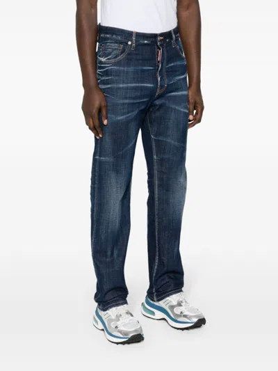 Shop Dsquared2 Navy Blue Stretch Denim Mid-rise Skinny Jeans For Men
