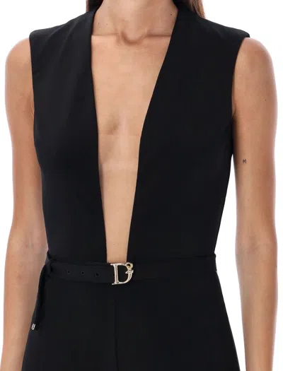 Shop Dsquared2 Sleek And Chic Deep V-neck Jumpsuit For Women In Black