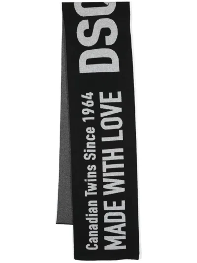 Shop Dsquared2 Warm And Stylish Black/grey Wool Scarf For Men