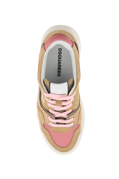 Shop Dsquared2 Women's Suede And Leather T-shirt Sneakers With Reflective Details In Multicolor