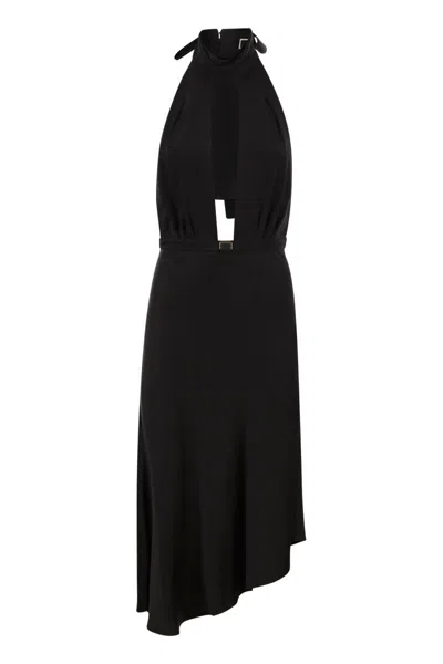 Shop Elisabetta Franchi Black Asymmetric Satin Midi Dress For Women