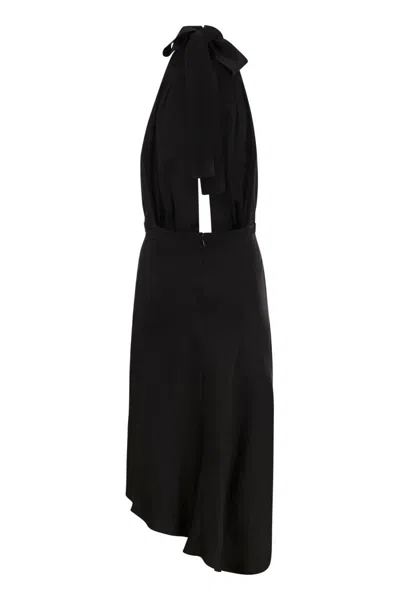 Shop Elisabetta Franchi Black Asymmetric Satin Midi Dress For Women