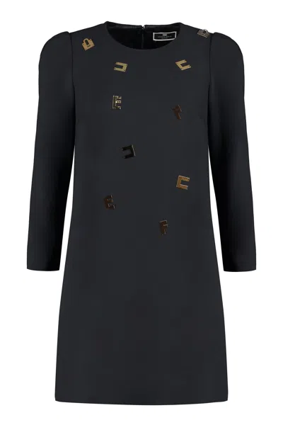 Shop Elisabetta Franchi Black Crepe Dress With Metallic Details For Women