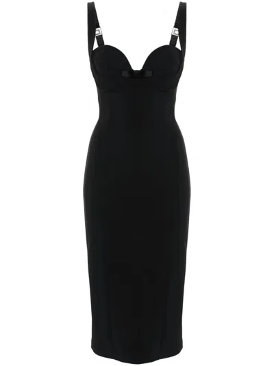Shop Elisabetta Franchi Bow Detail Midi Dress In Black