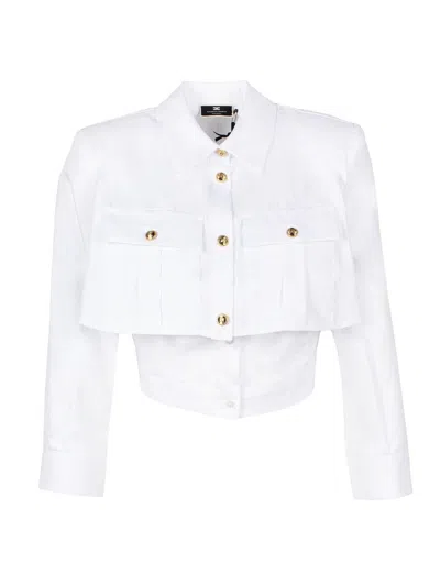 Shop Elisabetta Franchi Layered White Cotton Poplin Shirt For Women