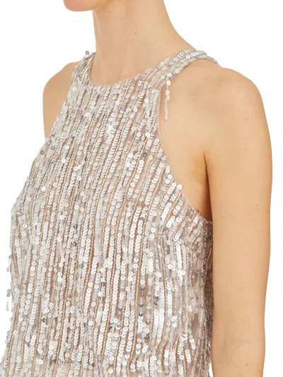 Shop Elisabetta Franchi Sequin Tank Top With Tulle Lining And Matching Buttons In Gray