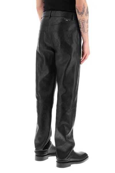 Shop Marine Serre Embossed Monogram Leather Pants For Men By  In Black