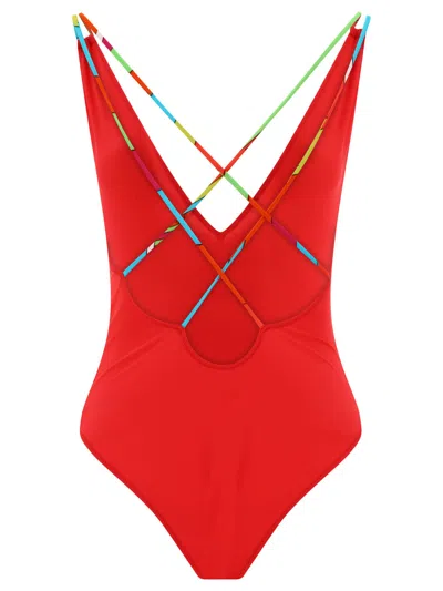 Shop Emilio Pucci Iride-print Swimsuit In Red