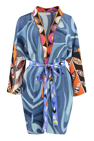 Shop Emilio Pucci Luxurious Printed Silk Night Gown For Women In Blue