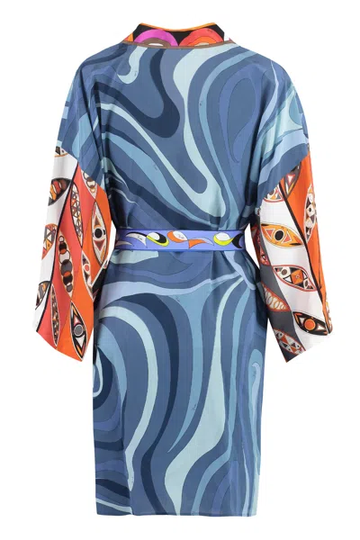 Shop Emilio Pucci Luxurious Printed Silk Night Gown For Women In Blue