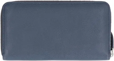 Shop Emporio Armani Blue Saffiano Leather Zip Around Wallet For Women