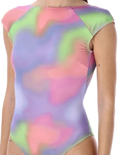 Shop Emporio Armani Blurred Print Boat Neckline Body Swimsuit For Women In Blurred_print