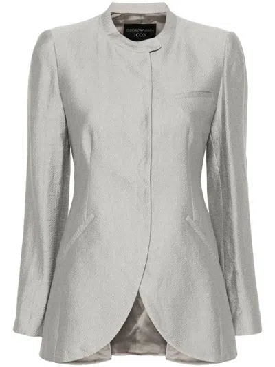 Shop Emporio Armani Heather Grey Textured Blazer Jacket With Dart Detailing And Faux Pocket For Women In Gray