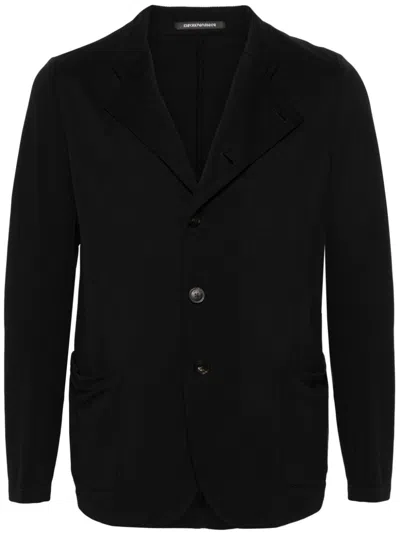 Shop Emporio Armani Men's Black Textured Blazer With Notched Lapels And Button Fastening