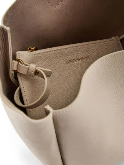 Shop Emporio Armani Leather Medium Hobo Handbag Handbag In Tan