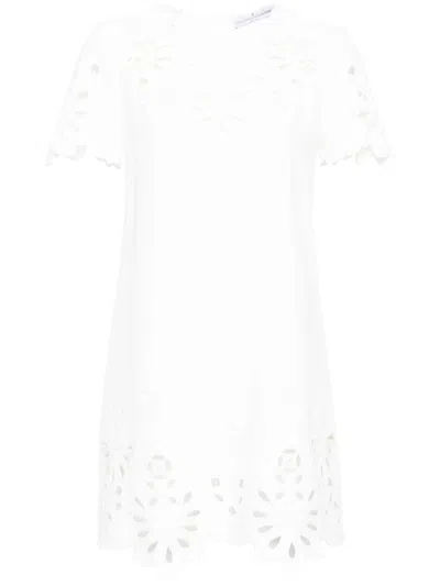 Shop Ermanno Scervino Embroidered Cotton Short Dress In White