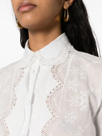 Shop Ermanno Scervino Floral Embroidered Scalloped Collar Cotton Dress In White