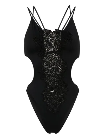 Shop Ermanno Scervino Lace Detail Swimsuit In Black