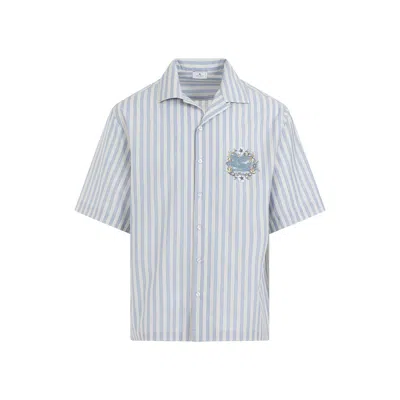 Shop Etro Blue Cotton Bowling Shirt For Men