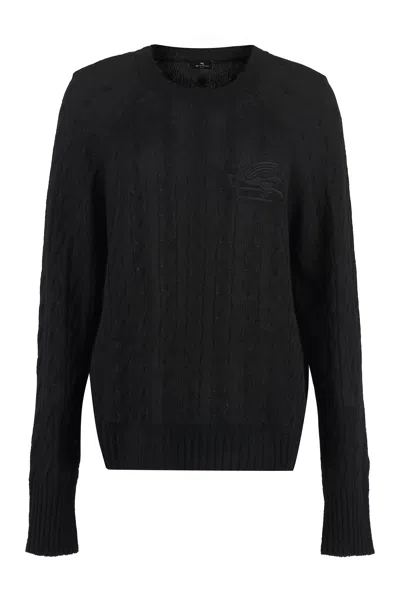 Shop Etro Luxurious Black Cashmere Crew-neck Sweater For Women