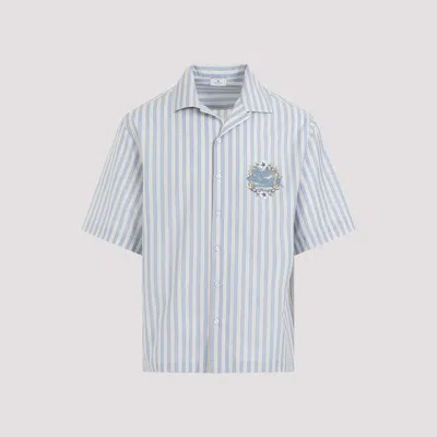 Shop Etro Blue Cotton Bowling Shirt For Men
