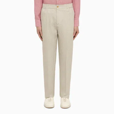Shop Etro Cream-white Linen Regular Trousers For Men