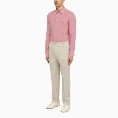 Shop Etro Cream-white Linen Regular Trousers For Men